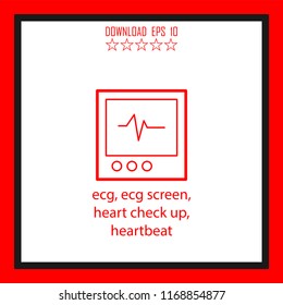ecg, ecg screen, heart check up, heartbeat vector icon