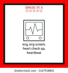 ecg, ecg screen, heart check up  vector icon