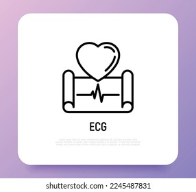 ECG thin line icon. Cardiogram with heart. Medical research. Modern vector illustration.