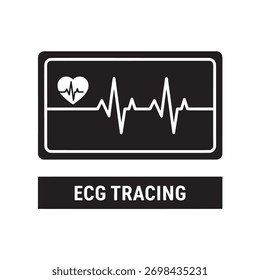 Um traçado ECG com um símbolo cardíaco representa o atendimento médico. É uma ferramenta diagnóstica usada em cardiologia para monitorar o pulso e o ritmo de um paciente.