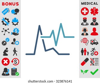 Ecg vector icon. Style is bicolor flat symbol, cyan and blue colors, rounded angles, white background.