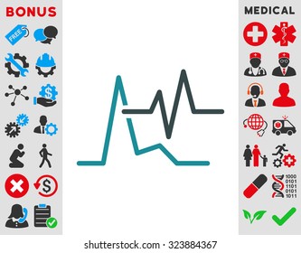 Ecg vector icon. Style is bicolor flat symbol, soft blue colors, rounded angles, white background.