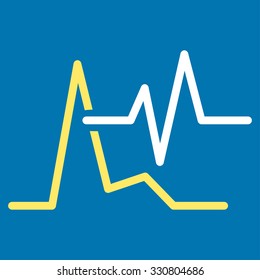 Ecg vector icon. Style is bicolor flat symbol, yellow and white colors, rounded angles, blue background.