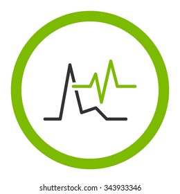 Ecg vector icon. Style is bicolor flat rounded symbol, eco green and gray colors, rounded angles, white background.