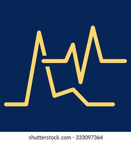 Ecg vector icon. Style is flat symbol, yellow color, rounded angles, blue background.