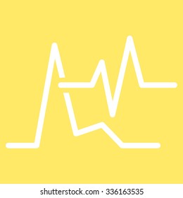 Ecg vector icon. Style is flat symbol, white color, rounded angles, yellow background.