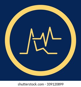 Ecg vector icon. Style is flat rounded symbol, yellow color, rounded angles, blue background.