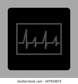 ECG vector icon. Style is flat rounded square button, gray and black colors, silver background.
