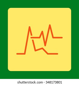 Ecg vector icon. Style is flat rounded square button, orange and yellow colors, green background.