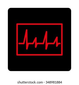 ECG vector icon. Style is flat rounded square button, intensive red and black colors, white background.
