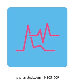 Ecg vector icon. Style is flat rounded square button, pink and blue colors, white background.