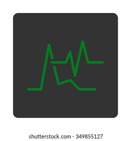 ECG vector icon. Style is flat rounded square button, green and gray colors, white background.
