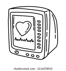 ECG vital signs monitor Part of Electronic for Hospital Device Hand Drawn Icon Set Vector.