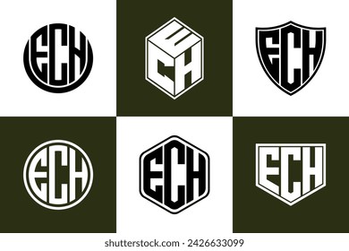 ECH initial letter geometric shape icon logo design vector. monogram, lettermark, circle, polygon, shield, symbol, emblem, elegant, abstract, wordmark, sign, art, typography, icon, geometric, shape