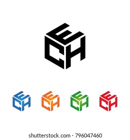 ECH,EHC,CEH,CHE,HCE,HEC letters Logo Initial Template.Modern Style. Hexagon concept.Black,Blue,Orange,Green,Red color on white background