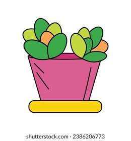 Cacti de Echeveria, o gallinas y pollitos mexicanos, en maceta de flores brillantes. Elemento de diseño de doodle de juego