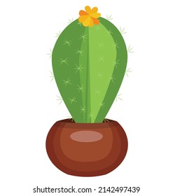 Echeveria Cactus, Succulent Houseplant In A Brown Pot. Succulent. Cartoon. Vector Illustration Isolated On White Background.