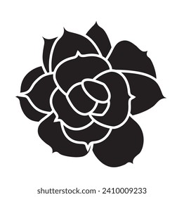 Echeveria lilacina black and white icon vector illustration. Top view of Mexican Ghost echeveria plant. Simple hand drawn vector doodle sketch of succulent.