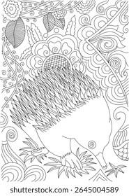 Echidna página de coloração, floral abstrato e espiral linha de fundo ilustração de arte para relaxamento e atenção plena.
