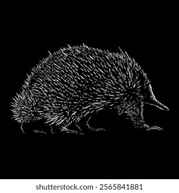 echidna hand drawing vector isolated on black background.