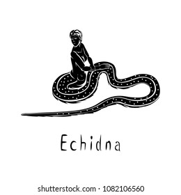 Echidna is a monster in Greek mythology, half-woman and half-snake, black vector illustration isolated on a white background