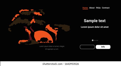 Echidna Silhouettes Near Tree Animals Dying In Bushfire Forest Fires In Australia Wildfire Natural Disaster Concept Intense Orange Flames Horizontal Copy Space Vector Illustration