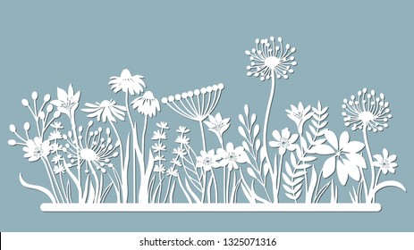 Echinacea, chamomile, schefler, noble hepatica, zephyrantes, stokesia. Vector illustration. paper flower, stickers. Laser cut. template for laser cutting and Plotter. Vector illustration. Pat