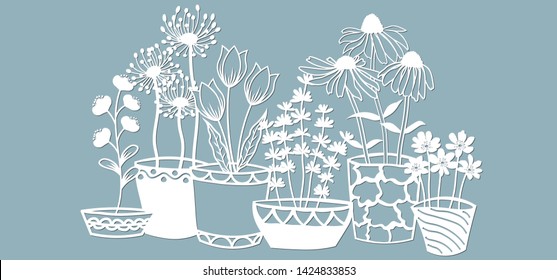 Echinacea, chamomile, schefler, noble hepatica, zephyrantes, stokesia. Vector illustration. Paper flowers for Laser cut. Template for laser cutting and Plotter. Vector illustration. Pattern for the la