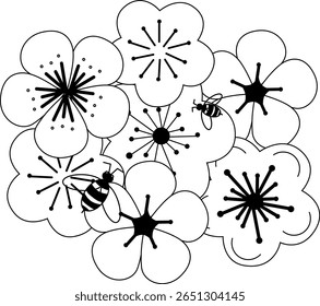 Composición de equinácea, coneflower y abejorro. Ilustración de línea gráfica de Vector. planta silvestre en flor, composición floral, logotipo de ilustración botánica dibujado a mano, Web, paquete, pegatina.
