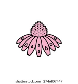 Echinacea Flower with Dew Drops Flat Vector Icon