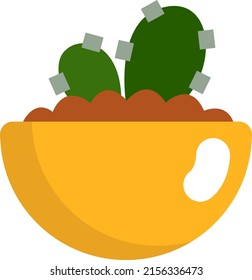 Echinocactus in yellow pot, illustration, vector on a white background.