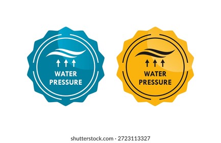 Etiquetas de indicadores técnicos de presión para el flujo de aire y agua, con símbolos de flecha y onda para equipos industriales, plomería o medición atmosférica.