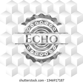 Echo grey badge with geometric cube white background