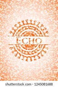 Echo orange tile background illustration. Square geometric mosaic seamless pattern with emblem inside.
