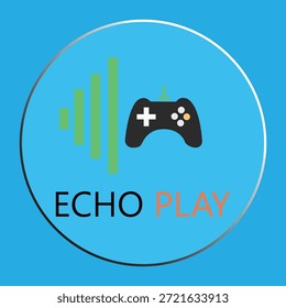 Video Diseño de logotipo de juego de Echo Play con controlador de juego y icono de forma de onda de audio verde sobre fondo azul