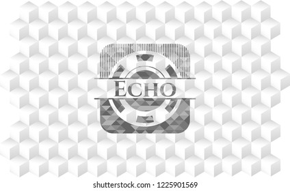 Echo realistic grey emblem with geometric cube white background