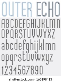 ??OUTER ECHO retro striped rounded font, light condensed version, patterned old style alphabet. Best for use as a headlines in advertising, stylish retro art. Vector.