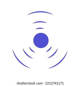 Echo Sonar Waves. Blue Radar Symbol On Sea And Ultrasonic Signal Reflection. Icon Detect And Scan Vibration Or Water. Round Pulsating Circle Wave System Vector Illustration Concept