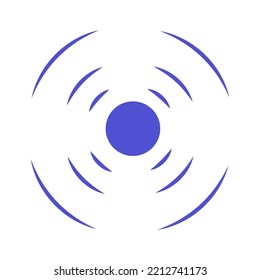 Echo Sonar Waves. Blue Radar Symbol On Sea And Ultrasonic Signal Reflection. Icon Detect And Scan Vibration Or Water. Round Pulsating Circle Wave System Vector Illustration Concept