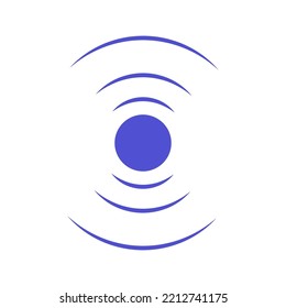 Echo Sonar Waves. Blue Radar Symbol On Sea And Ultrasonic Signal Reflection. Icon Detect And Scan Vibration Or Water. Round Pulsating Circle Wave System Vector Illustration Concept