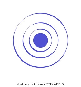 Echo Sonar Waves. Blue Radar Symbol On Sea And Ultrasonic Signal Reflection. Icon Detect And Scan Vibration Or Water. Round Pulsating Circle Wave System Vector Illustration Concept