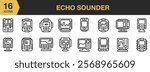 Echo Sounder icon set. Includes Echo, Fish, Logo, Nature, Screen, Sounder, Sport, and More. Outline icons vector collection.