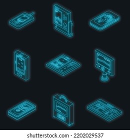 Echo sounder icons set. Isometric set of echo sounder vector icons neon color on black