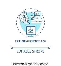 Echocardiogram concept icon. Hypertension test abstract idea thin line illustration. Non invasive procedure. Echo test. Diagnose cardiac problem. Vector isolated outline color drawing. Editable stroke