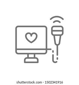 Echocardiogram, heart ultrasound line icon. Isolated on white background