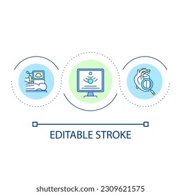 Echocardiogram technology loop concept icon. Heart examination. Ultrasound tests providing abstract idea thin line illustration. Isolated outline drawing. Editable stroke. Arial font used