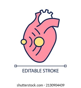 Echocardiographic test RGB color icon. Heart health testing. Medical service for patients. Isolated vector illustration. Simple filled line drawing. Editable stroke. Arial font used