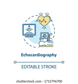 Echocardiography concept icon. Ultrasound heart screening idea thin line illustration. Cardiovascular disease diagnostics, medical exam. Vector isolated outline RGB color drawing. Editable stroke