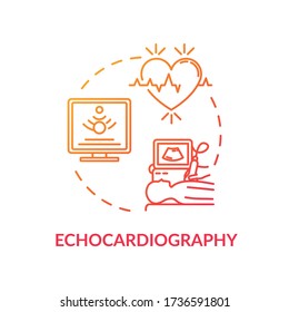 Echocardiography concept icon. Ultrasound heart screening idea thin line illustration. Cardiovascular disease diagnostics procedure, medical check up. Vector isolated outline RGB color drawing