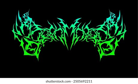 echoes of the abyss text typography. gradient green dark lettering design. neo tribal sigilism style vector illustration